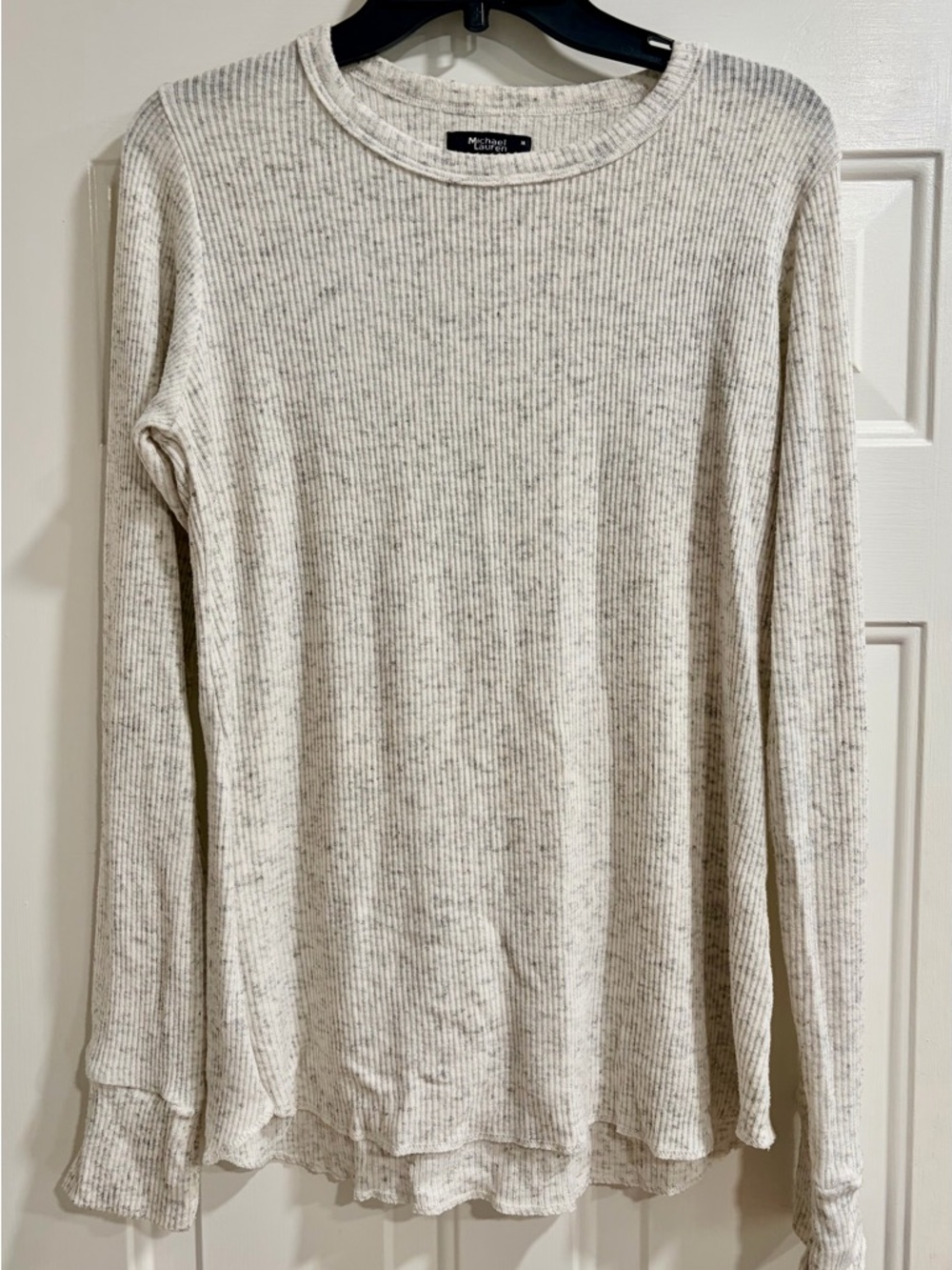 Michael Lauren Cream Ribbed Long-Sleeve Top